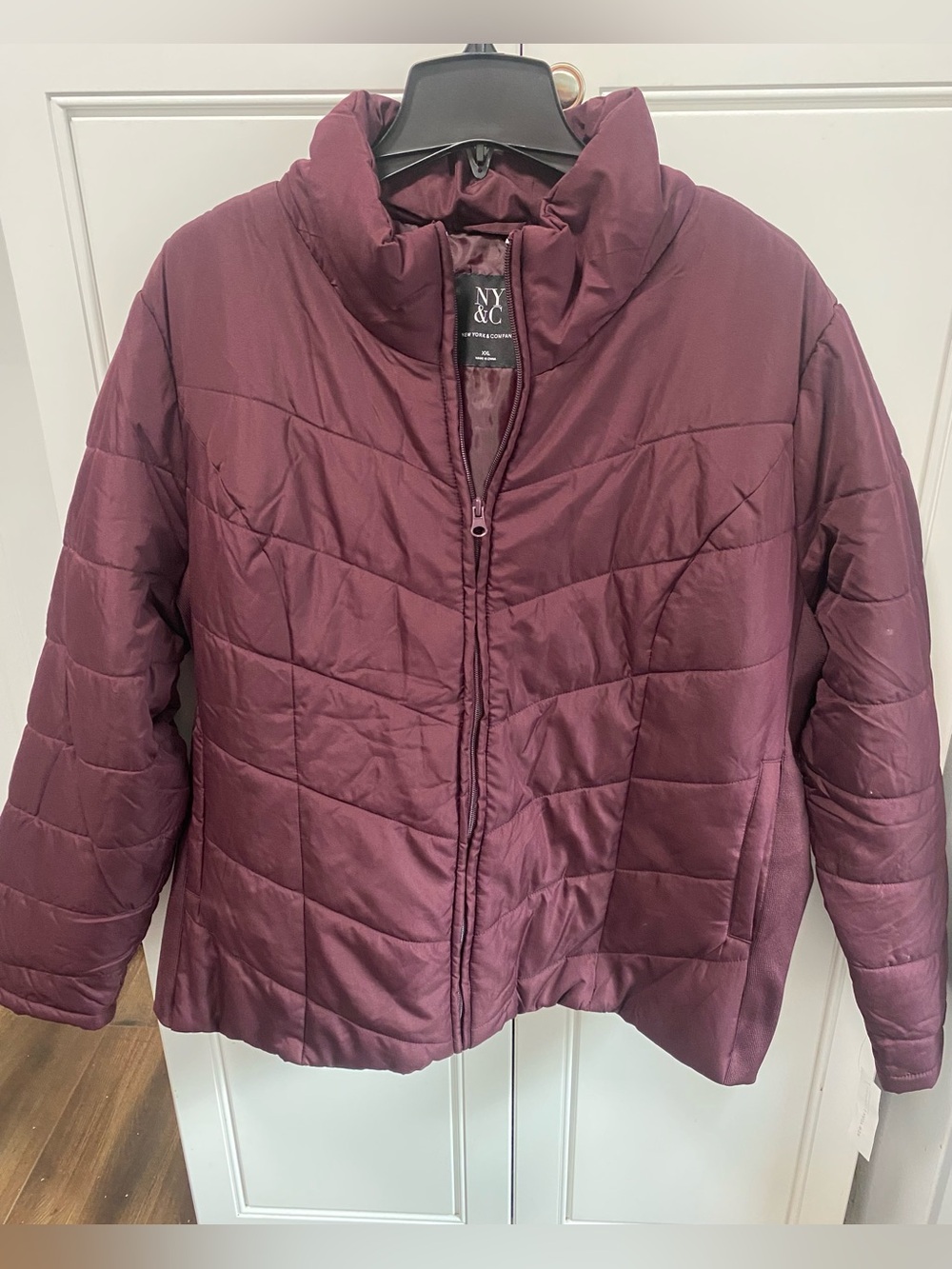 New York & Company Quilted Puffer Jacket - Burgundy